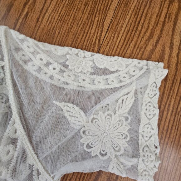 Boho Sheer Embroidered Lace Kimono Cardigan Duster OS Beach coverup Cottagecore - Picture 5 of 5